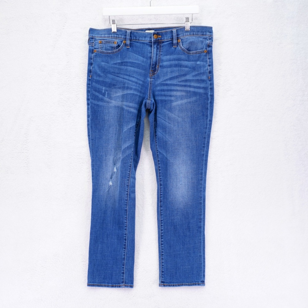 J. Crew Stretch Blue Denim Jeans -31- Mid‎ Rise 35 / 29 Factory Distressed Stone